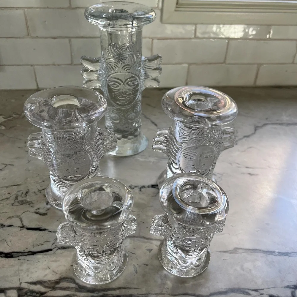 Collection of 5 VTG‎ Bertil Vallien Kosta glass Angel candle holders Sweden 70s